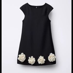 Zara Elegant Black Kids Dress with Cream Floral Accents